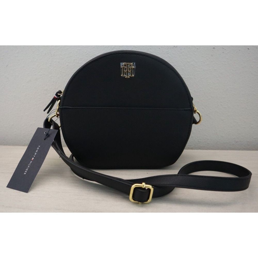 Tommy Hilfiger 69J7938 Black Joy II Canteen Faux Leather Crossbody Purse $108